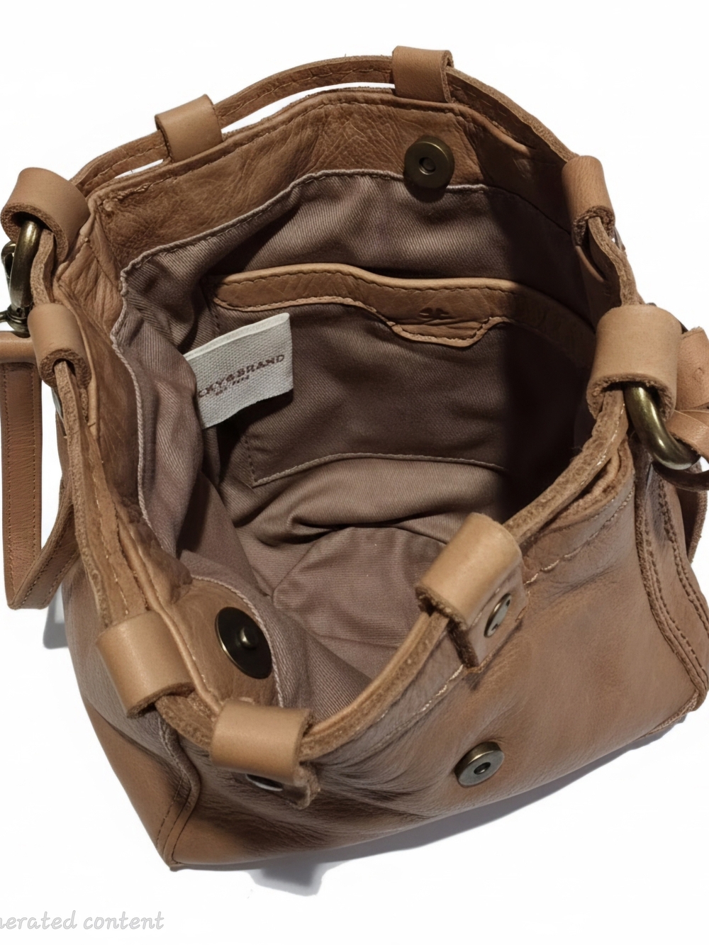 Vintage Lucky Brand Mini Leather Drawstring Bucket Crossbody Bag Tan Boho Y2K. - Picture 7 of 10